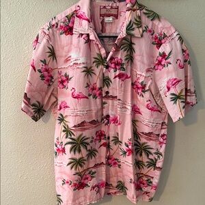 Pink Casual Button Down Shirt with Tropical Patterns